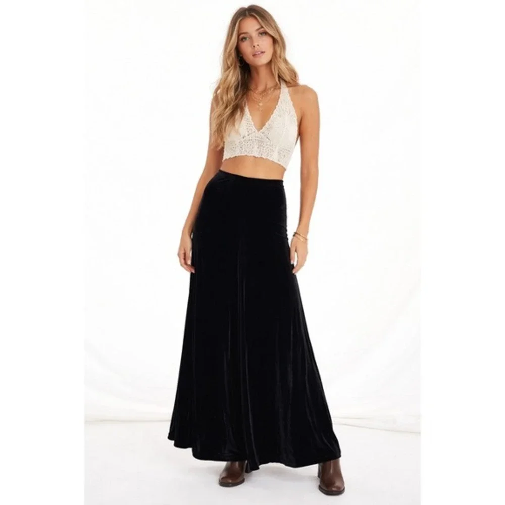 Vintage Liz Claiborne Velvet Maxi Skirt Women Size 6 Black‎ NWT